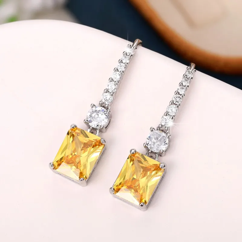 Huitan Elegant Yellow Cubic Zirconia Drop Earrings for Women Temperament Engagement Wedding Female Accessories Statement Jewelry