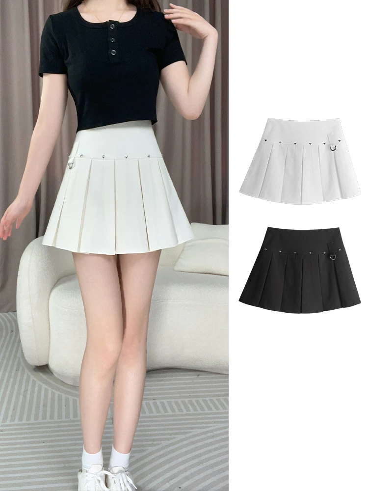 Gothic punk style black high waist pleated skirt female design niche sweet cool hot girl high street a line workwear skirts