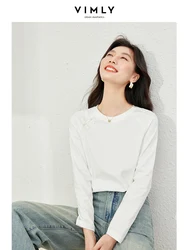 VIMLY Women Fashionable Solid Long Sleeve Tops Shirts  2024 Spring/Autumn Simple Basic Cotton Loose Bottom Shirt Tops Tee M3315