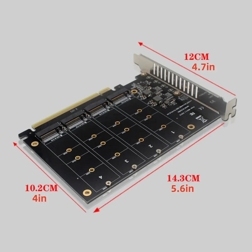 Fanned Adapter Card NVME M.2 Adapter For PCIE X16 Splitter Expansion Controller 4-Disk Soft RAID Efficient Heat Dissipation