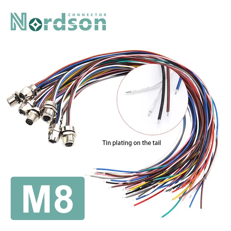 M8 with 30cm Cable Front Panel 3 4 5 6 8 Pin Connector A/B/D-type Behind Panel Electronic Wire Male Female Built-in Glue Filling