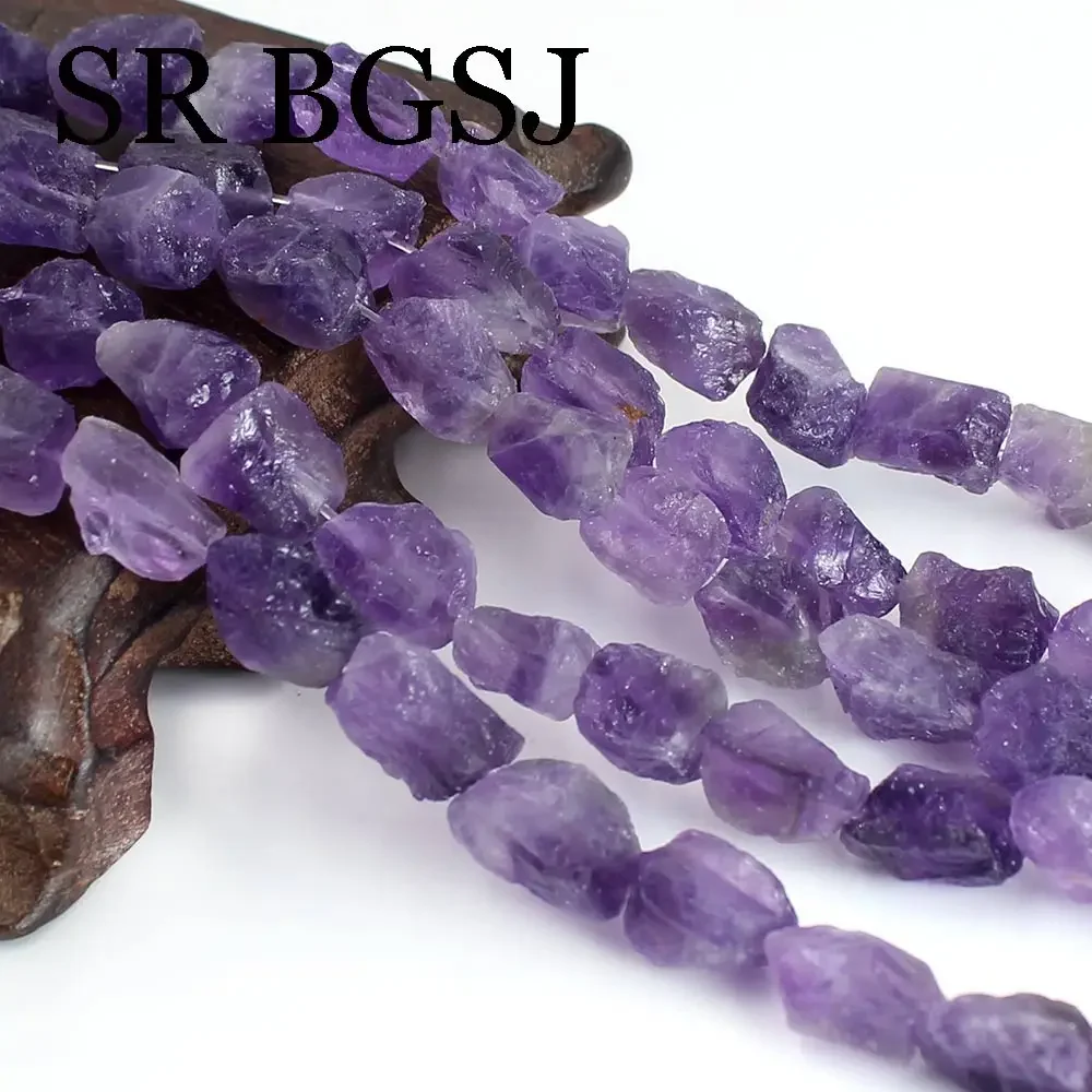 

10-12x12-14mm Freeform Crude Raw Natural Purple Amethysts Crystals Stone Spacer Beads For Jewelry DIY Bracelet Necklace 15"