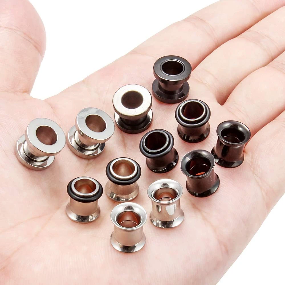 1/6 Pairs Of Tunnel Screw Fitting Plug Stainless Steel Ear Stretcher Perforated Jewelry Set Suitable For Both Men And Women