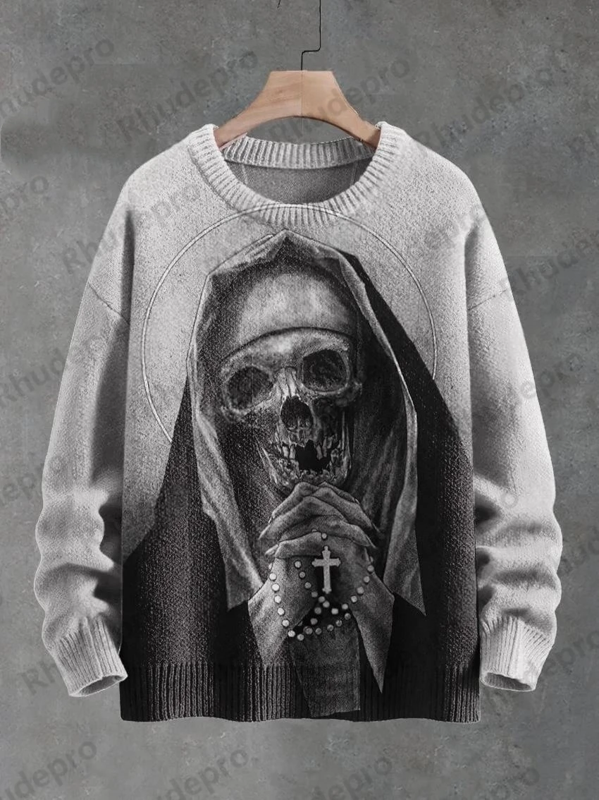 3D Printing Halloween Custom Series Horror Ghost Skull Witch Black Cat Pattern Ugly Sweater Street Casual Winter Sweatshirt W