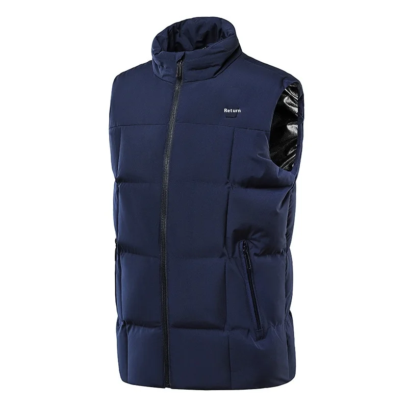 Mens Autumn Winter Stand Collar Heated Cotton Vest Dual Control Intelligent Heating Casual Electric Warm