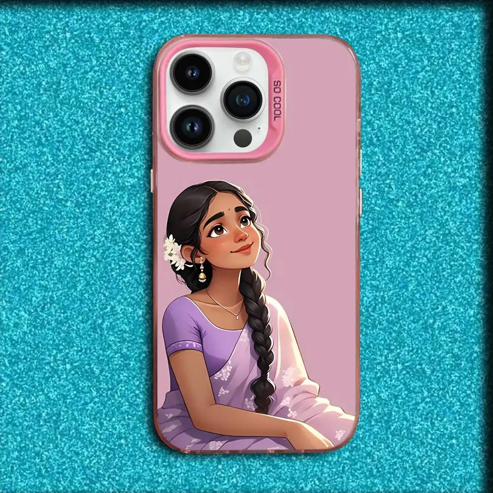 Capa de telefone com ilustração de menina indiana para iPhone 17,16,15,14,13,12,11,Pro,Max,Plus,E,SE4,Air,Mini Pink IMD Box