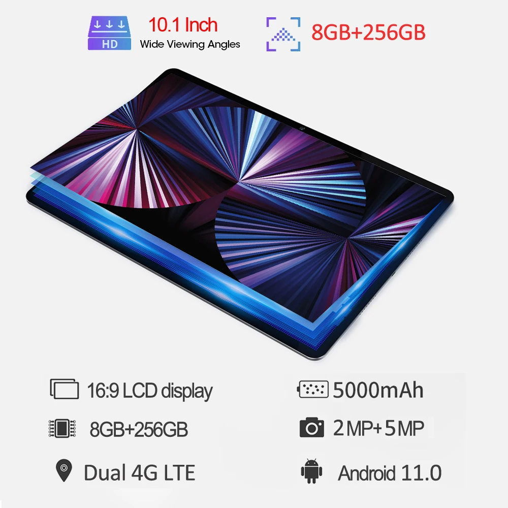 High 10.1 Inch Tablets Octa Core 8GB RAM 256GB ROM Google Play Dual 4G Network GPS Bluetooth Wi-Fi Android 11 Tablet PC