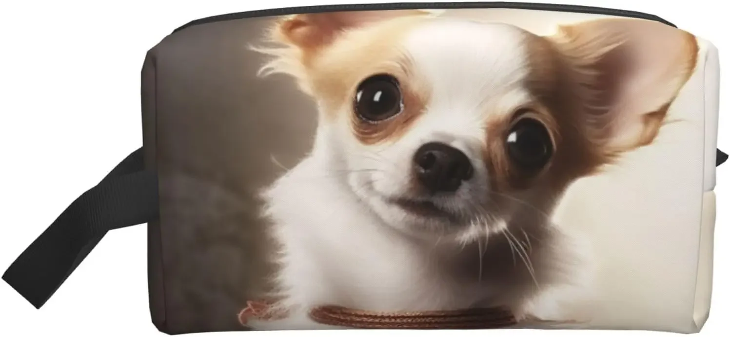 

Дорожная косметичка для женщин и мужчин, кожаная косметичка, большой портативный органайзер для путешествий, милый чихуахуа