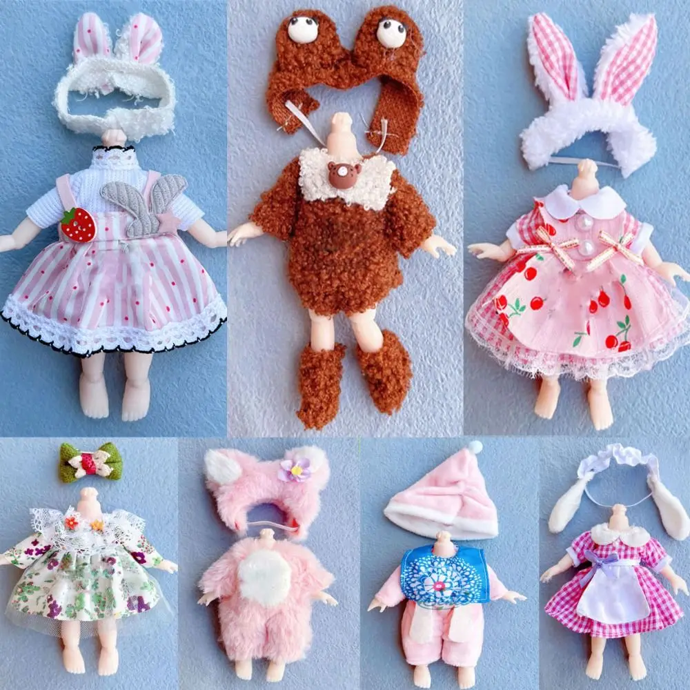 10 Styles Doll Clothes Dresses with Cartoon Hat Cute Fashion Skirts Plush Animals Mini Animal Doll Outfit