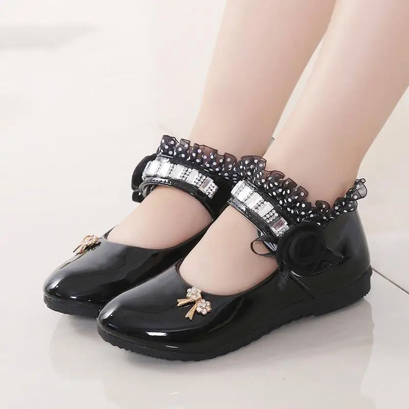 2025 New Children Elegant Princess PU Leather Sandals Kids Girls Wedding Dress Party Beaded Shoes For Girls