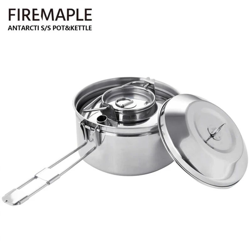 Fire Maple 2Pcs Antarcti Stainless Steel Pot Camping Cookware Set with Kettle Gear Backpacking Outdoor Durable Camp Teapot S304