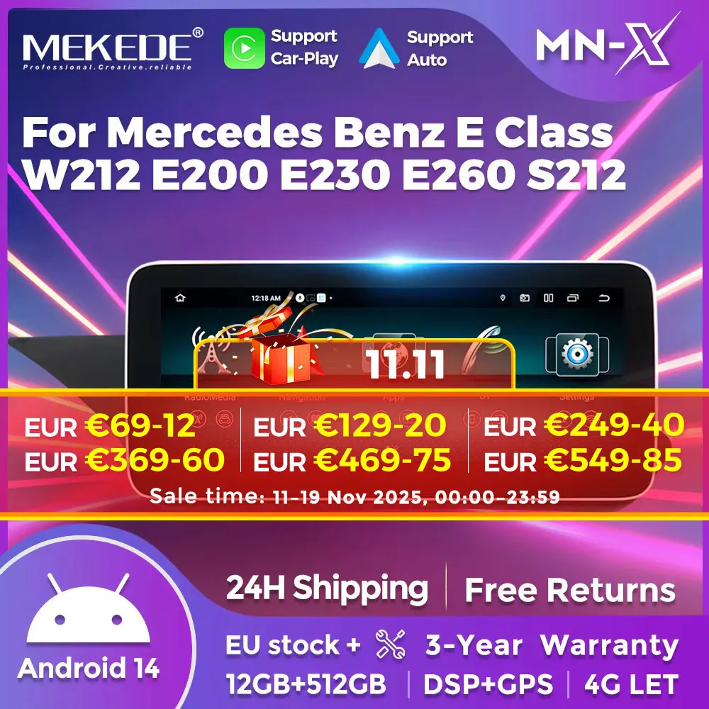 Autoradio 4G Carplay pour Mercedes Benz classe E W212 E200 E230 E260 S212, lecteur vidéo multimédia Android Auto, GPS DSP FM 4G WIFI
