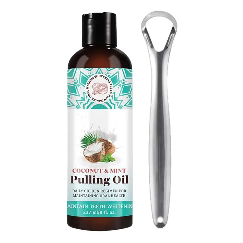 

Coconut Oil Mouthwash Coconut Mint Pulling Oil Mouthwash with Tongue Scraper Removes Odor Long-lasting Fresh Breath Oral Care