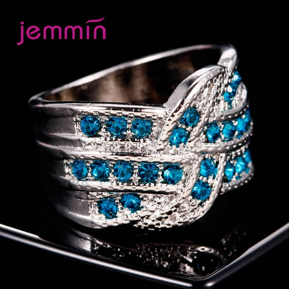 Vintage Style Real 925 Silver  Finger Ring for Women Anniversary Gift Covered with Blue Crystal 925 Silver Jewerly