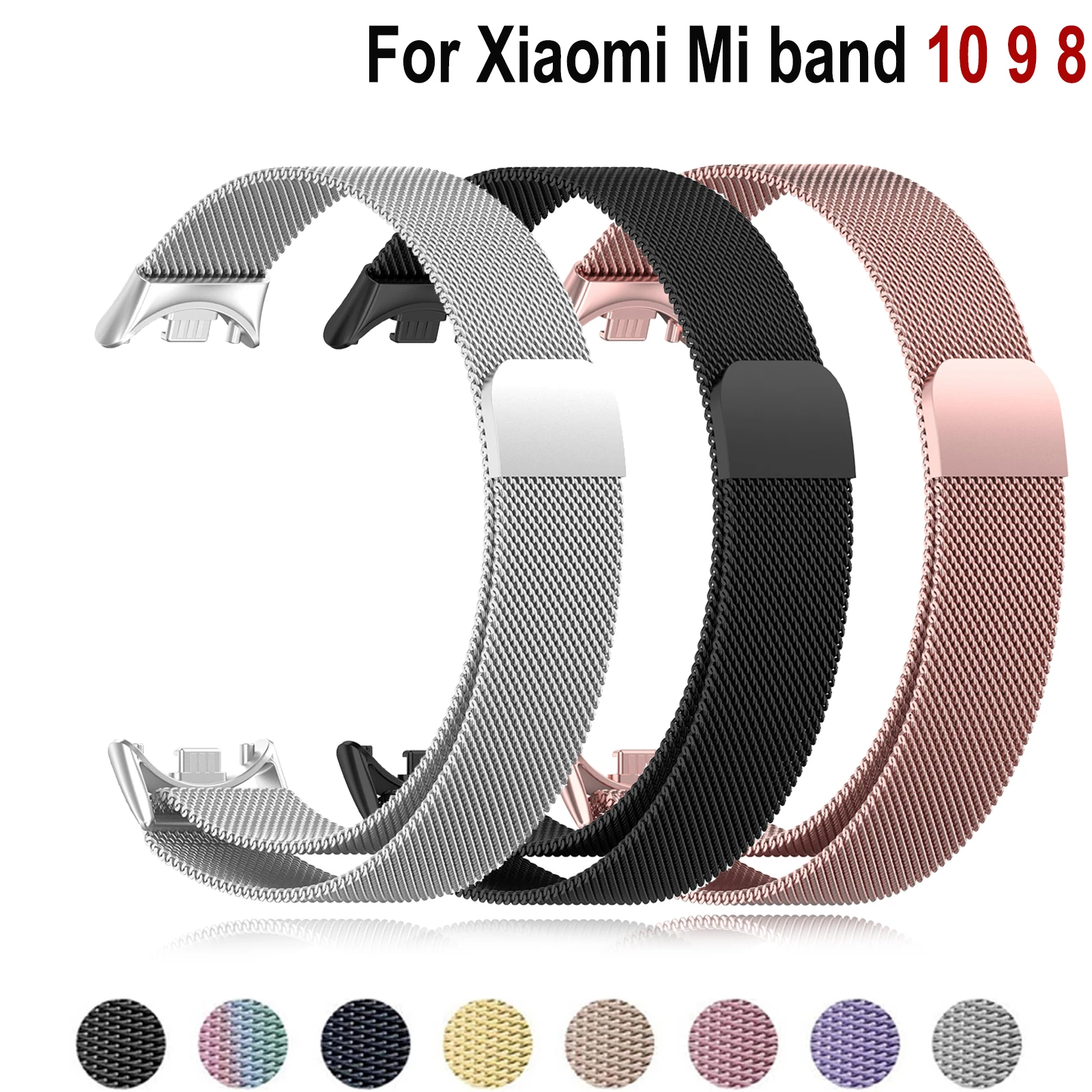 Bracelet en boucle milanaise métallique pour Xiaomi Mi Band 10 8 9, accessoires, ceinture, bracelet, pulseira, correa, Xiaomi smart band 10 9 8 NFC