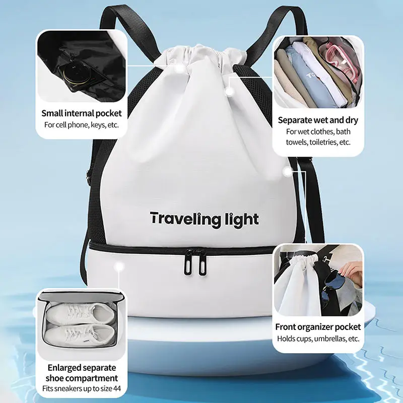 Drawstring Sports Fitness Bag Waterproof Swimming Bag Dry Wet Separation Bag Short Business Trip Fashion Simple Couple Bag