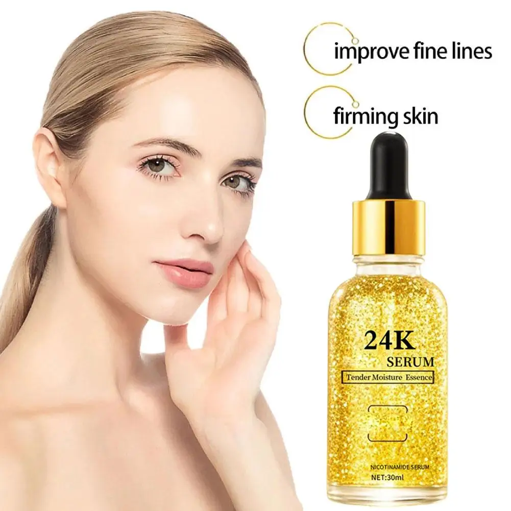 새로운 업그레이드된 24k 골드 화이트닝 세럼 안티 에이징 링클 에센스 케어 여성의 얼굴 건강 액체 영양 모이스춰라이징 N3Q6