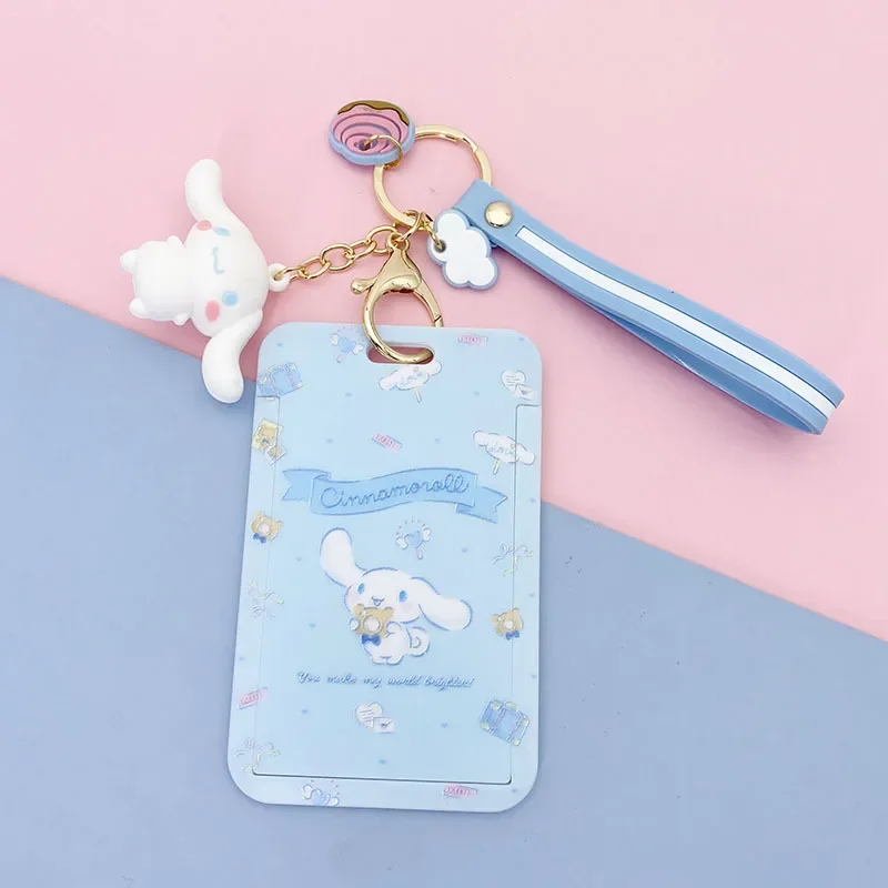 Kawaii sanrio cinnamoroll minha melodia anime chaveiro purin cão gato bonito titular do cartão cordão de plástico titular do cartão para menina