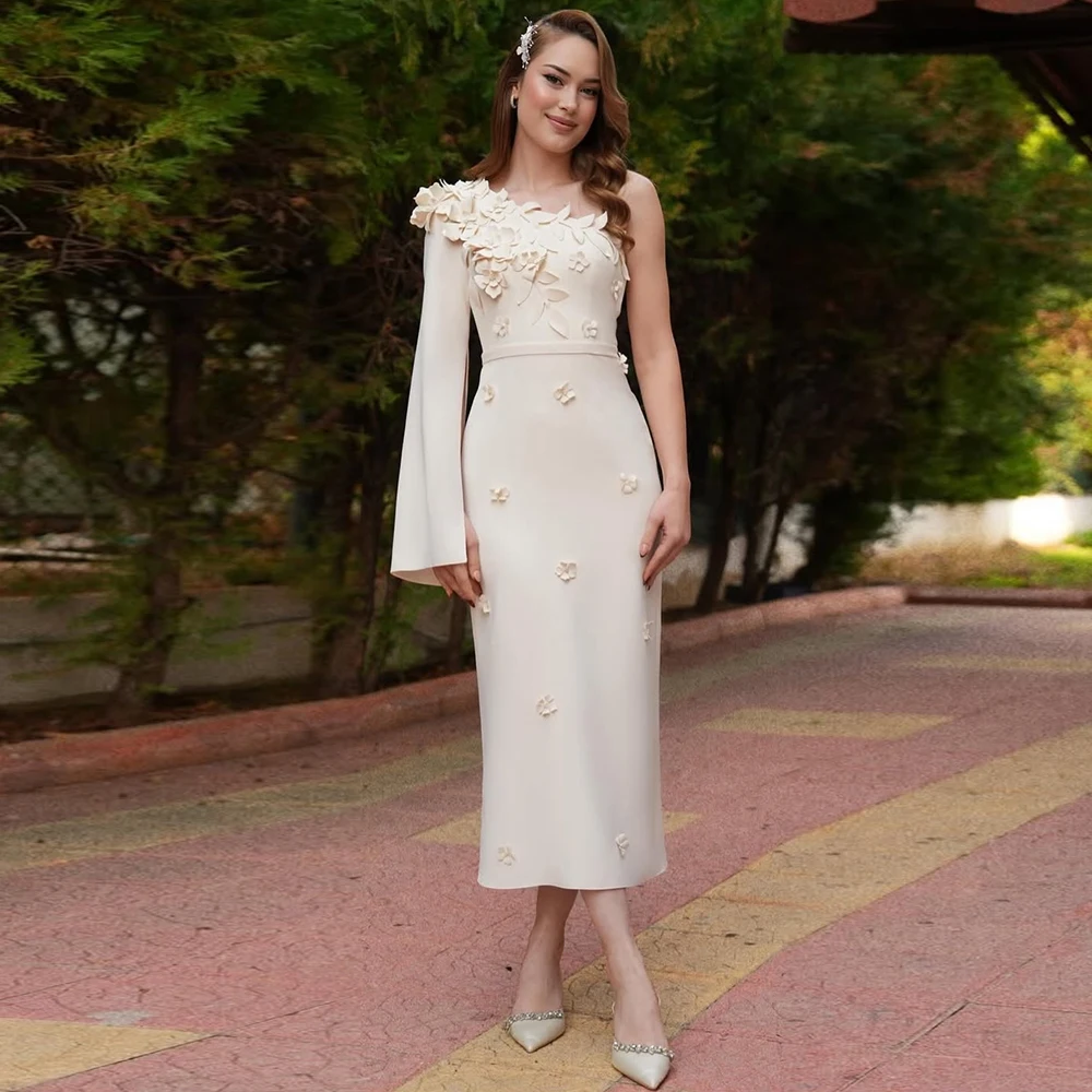 

Индивидуальные вечерние платья на одно плечо с цветочным узором, роскошное праздничное платье цвета слоновой кости с цветами, длинные женские вечерние платья для выпускного, миди, 2026, на заказ