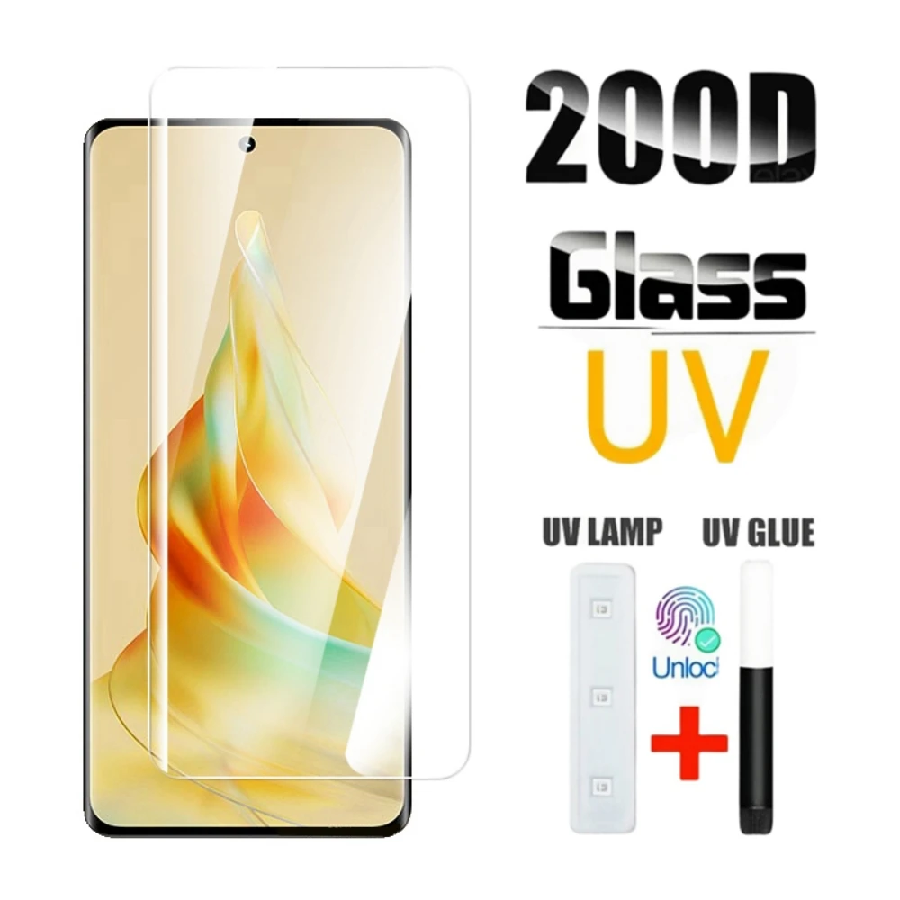 UV Curved Tempered Glass For Oppo Reno 12 11 10 Pro Plus 9 8T HD Premium Full Glue Screen Protector Cover For Reno11 Reno12 Glas