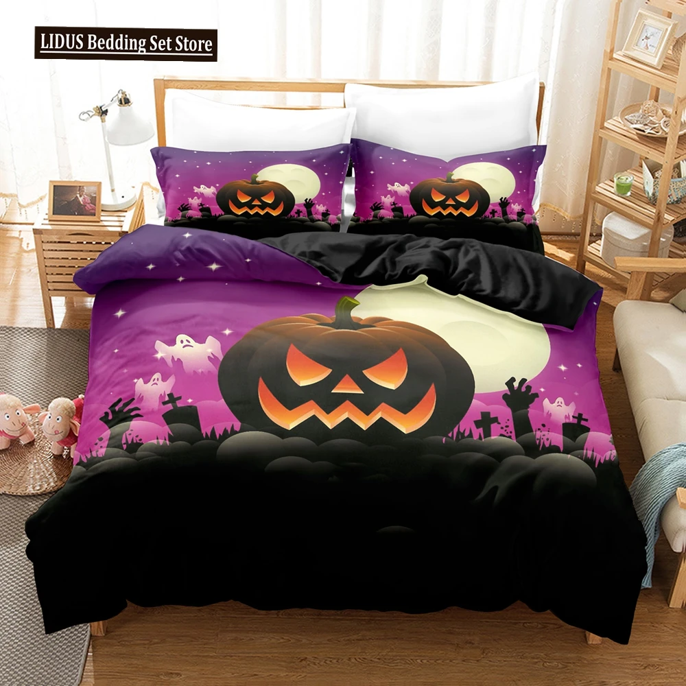 

Halloween Bedding Set Soft Polyester 3D Cartoon Quilt Cover For Room Decor Single Twin Queen Size Pumpkin Ghost Duvet Cover Set