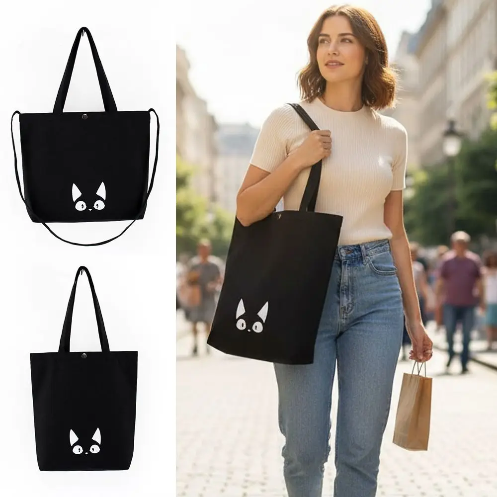 

Elegant Cartoon Printed Canvas Bag Snap Button Large-capacity Shopping Messenger Bag Handheld Single Shoulder Bag For Women