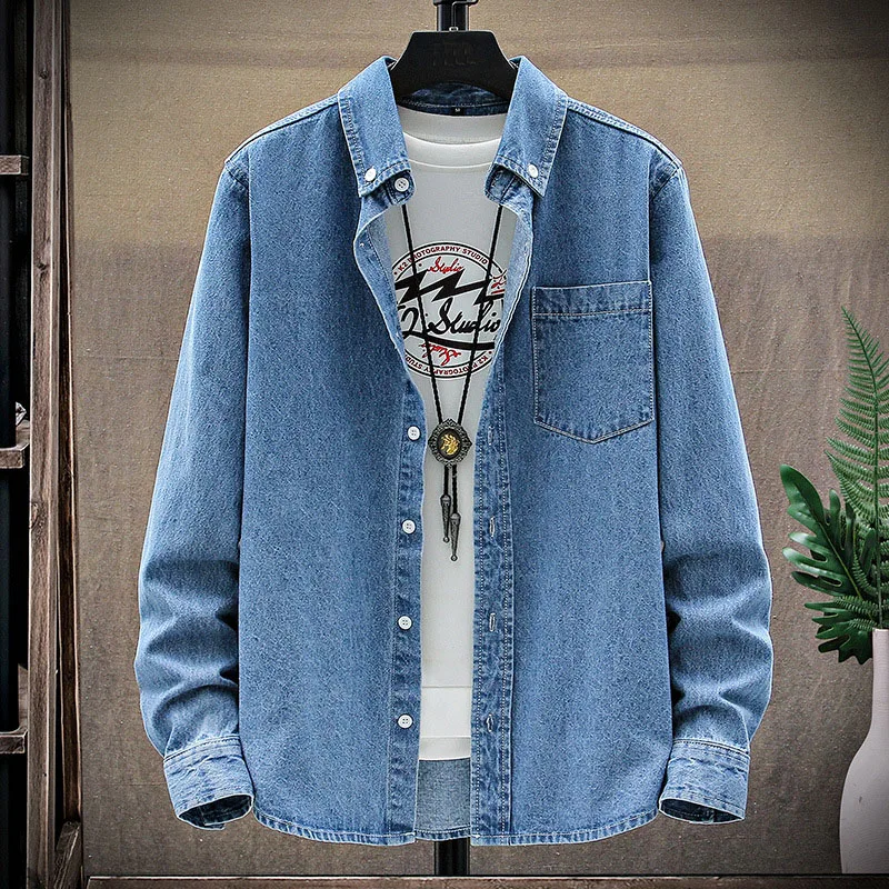 Denim Shirt Men Solid Color 2025 Autumn Jeans Jacket for Men High Quality Classic Long Sleeve Man Clothing Shirts Outwear MY849