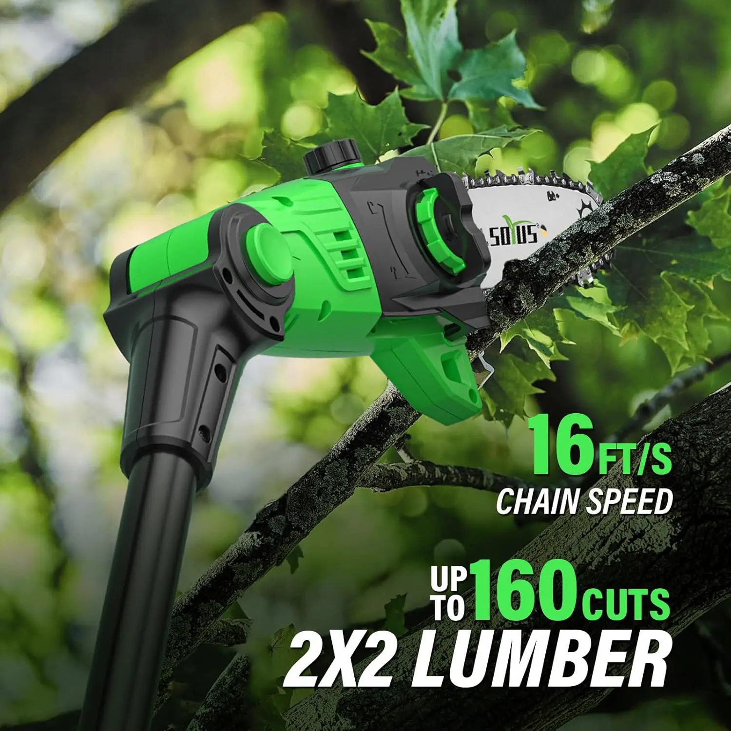 Pole Saw 8-Inch Cordless and 18-Inch Pole Hedge Trimmer 2-in-1, 15-Foot Max Reach Pole Saw for Tree Trimming, 16ft/s Speed, Auto