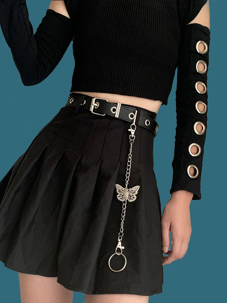 Punk Chain Belt Women Dress Luxury Leather Waistband Ladies Patchwork Fashion Waist Belts Streetwear Casual Dress ceinture PJ448