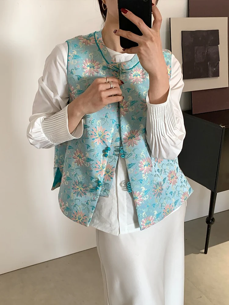 

Ранневесенний женский кардиган в китайском стиле с вышивкой и пуговицами, молодежный дизайн, с подплечниками