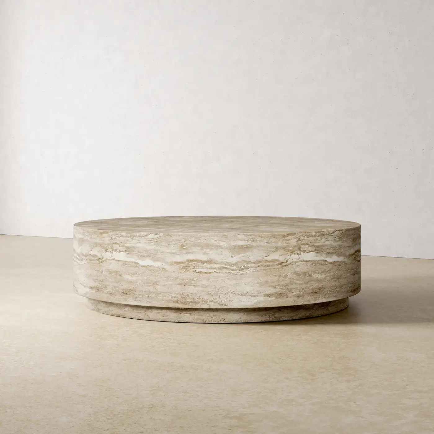 Natural Marble Circular Large Stone Table High End Furniture Speckler Art Pattern Solid Travertine Coffee Table