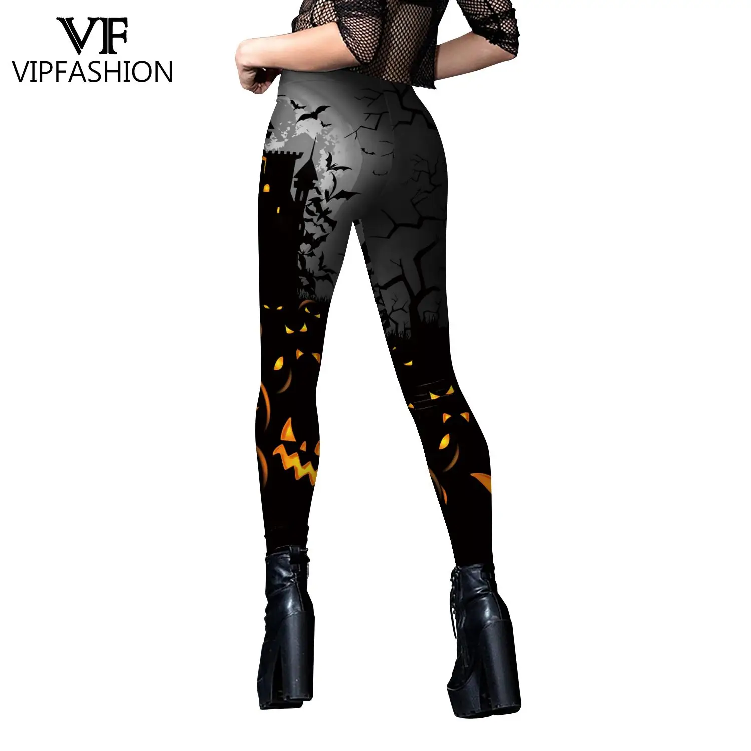 VIP FASHION Halloween Pumpkin 3D Printed Skull Skeleton Leggings Women Fashion Fitness Outdoor Jogging Pants Skinny Partywear