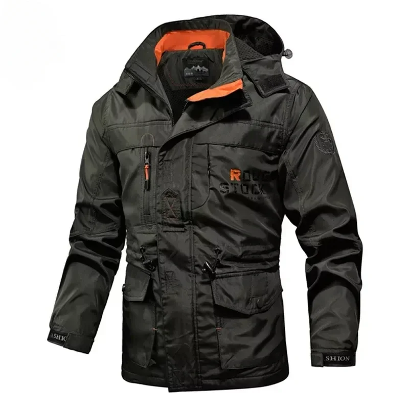 Men's Waterproof Jacket Autumn and Winter Outdoor Multi-Pocket Design Work Jacket Fashion Detachable Cap Men's Windbreaker 2024