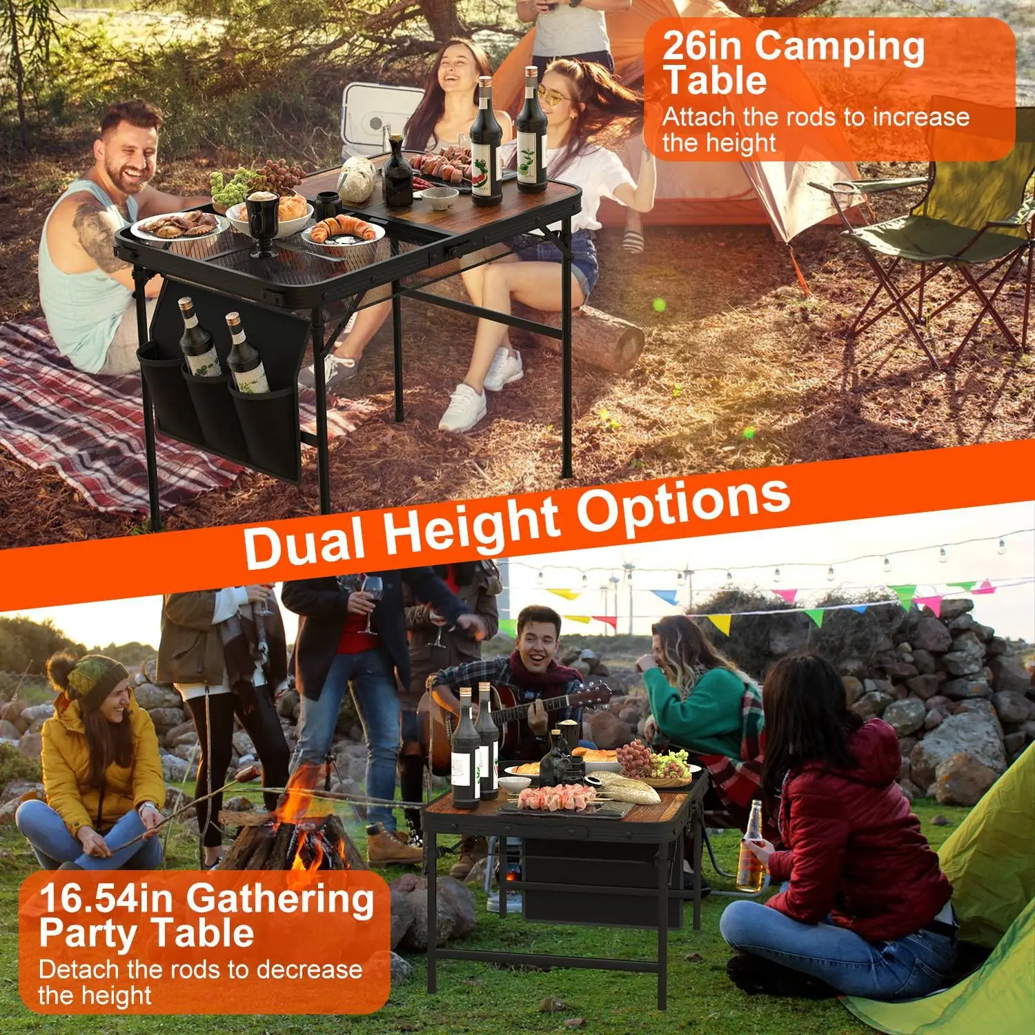 

35.43x23.62x26in Foldable Camping Table Collapsible Picnic Aluminum Alloy Grill Stand 66LBS Max Load Height Adjustable BBQ Table