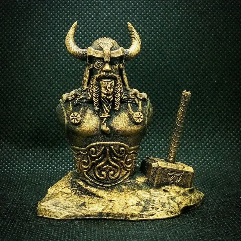 Estatua medio cuerpo Dios nórdico Odin con martillo Mjölnir, coración resina