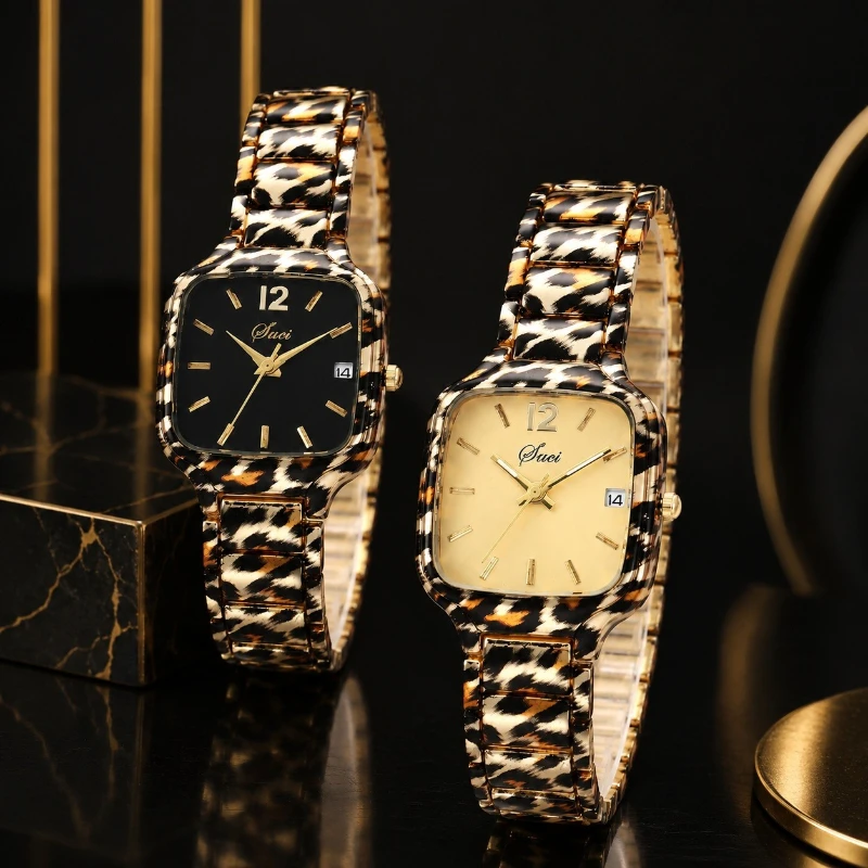 

Elegant Leopard Print Women's Bracelet Watch Fashion Square Dial Quartz Wristwatch for Woman Minimalist Ladies Watch Reloj Mujer