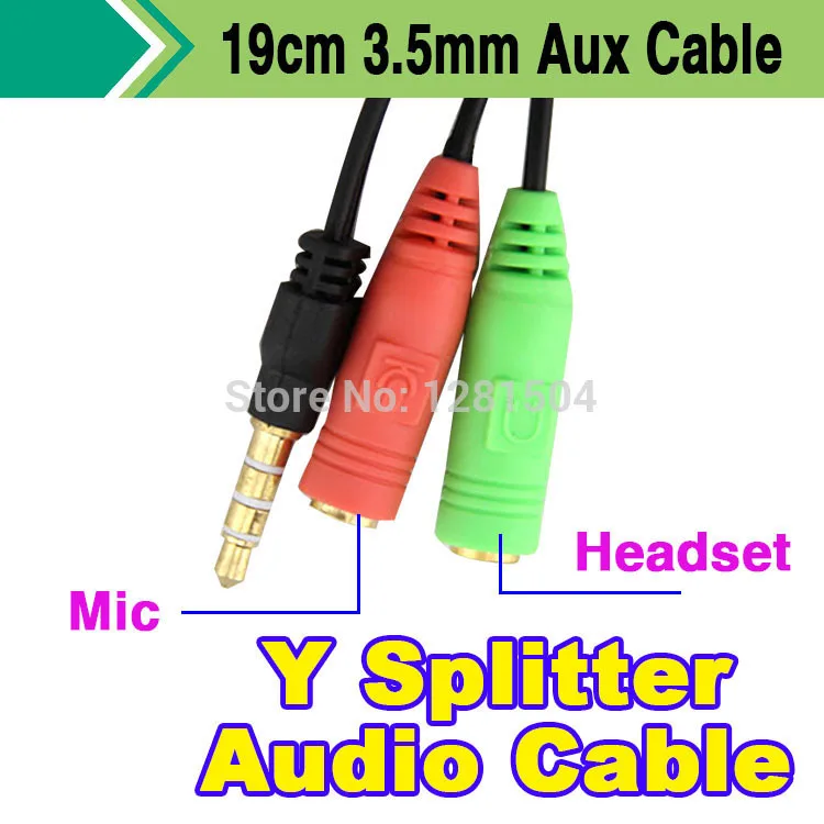 100pcs Universal Male to 2 Female 3.5mm AUX Extension Headphone Mic Audio Splitter Cable Y Splitter Adapter for HTC One iPod MP3