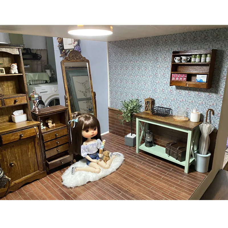 1/6 1/12 Dollhouse Wood Floor PVC Imitation Wood Board Miniature Scene OB11 BJD Lol Blyth Kitchen Bathroom Miniature Accessory