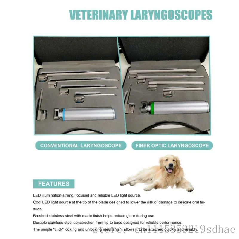 Veterinary Fiber Optic Miller Laryngoscope Set 3 Straight Blades Stainless Steel Exam Instrument