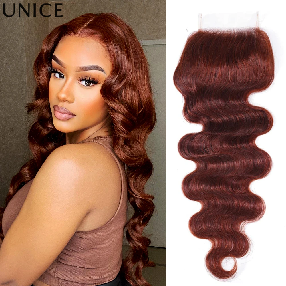

UNice Reddish Brown Body Wave 4x4 Lace Closure 1PC Free Part 100% Human Hair Closure 14-20 Inch