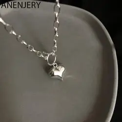 ANENJERY Silver Color Love Heart Charm Pendant Necklace With OT Clasp Chain Thai Silver Necklace For Women Jewelry Gifts S-N612