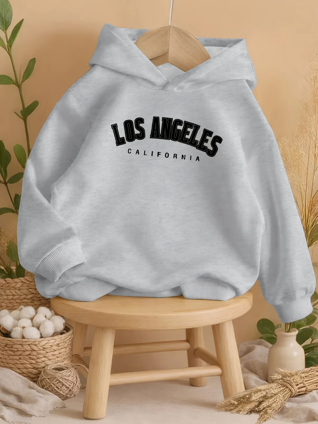Kids Boys Girls Los Angeles Graphic Hoodie Grey Printed California Sweatshirt School Clothes Birthday Present Autumn Tops