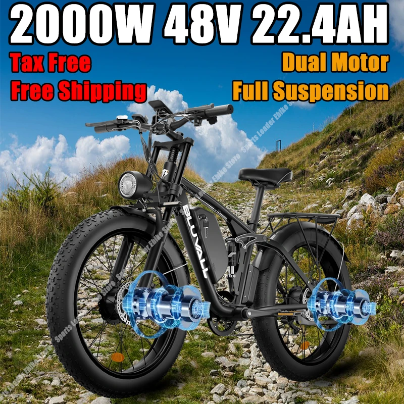 

Bluvall V1 E Bike 2000W Dual Motor 48V 22.4Ah 26*4.0 Inch Fat Tire Горный снег Электрические велосипеды Гидравлический тормоз Электрический велосипед