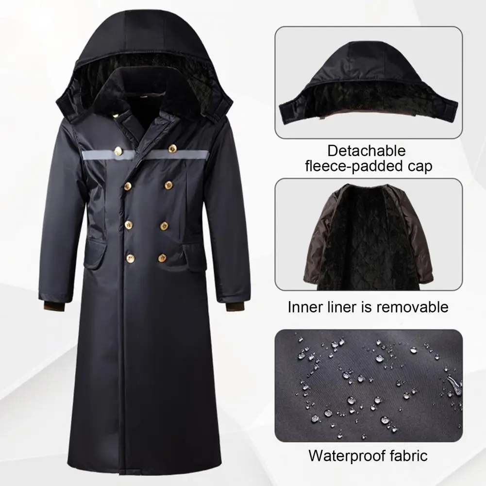 Solid Color Long Coat Winter Coat with Removable Velvet Lining Windproof Men's Jacket with Hood Waterproof Mid-length for Cold