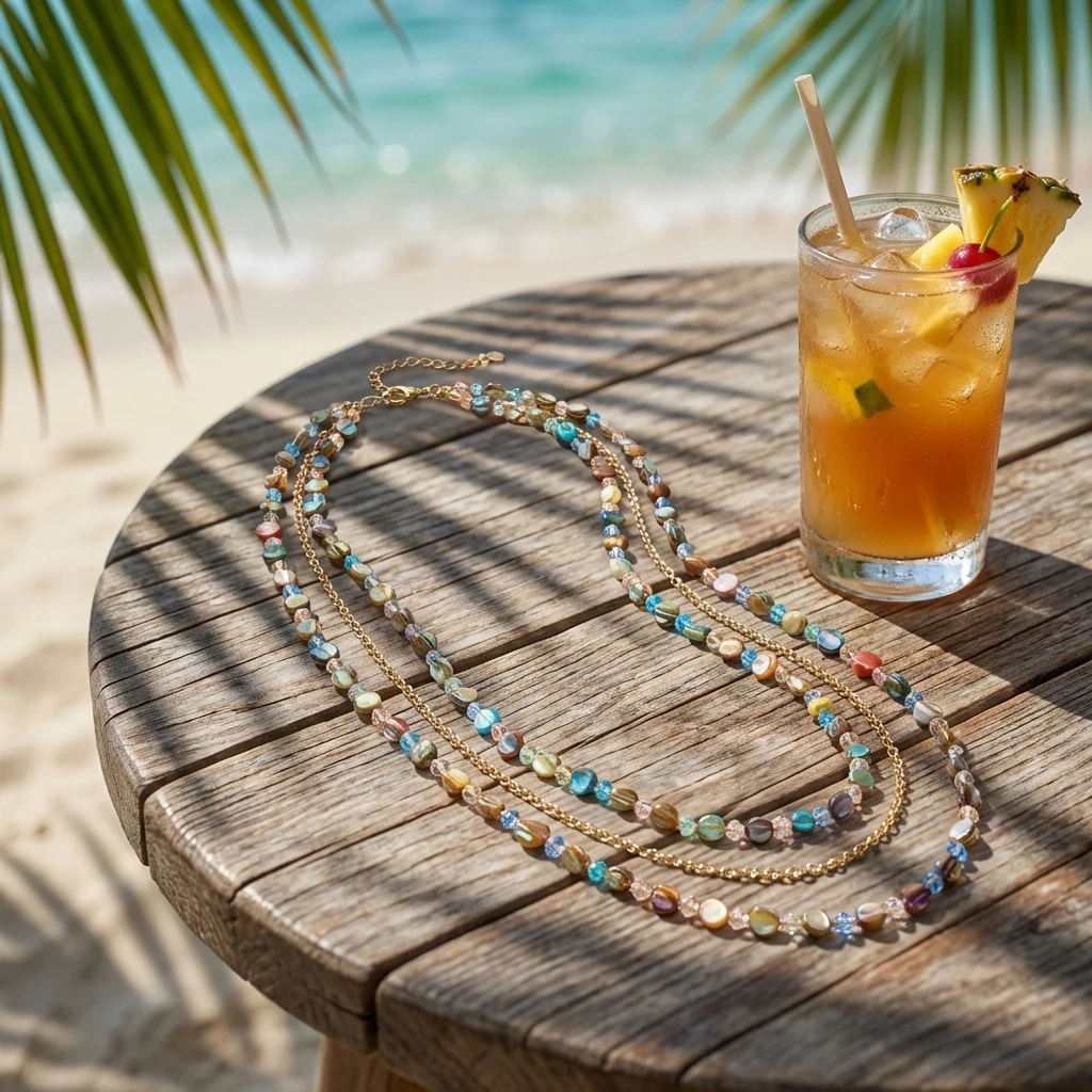 Vintage Böhmische Bunte Muschel Lange Doppelschichtige Halskette für Frauen Statement Mehrlagige Halskette Strand Urlaub Schmuck Geschenke – Detail 7