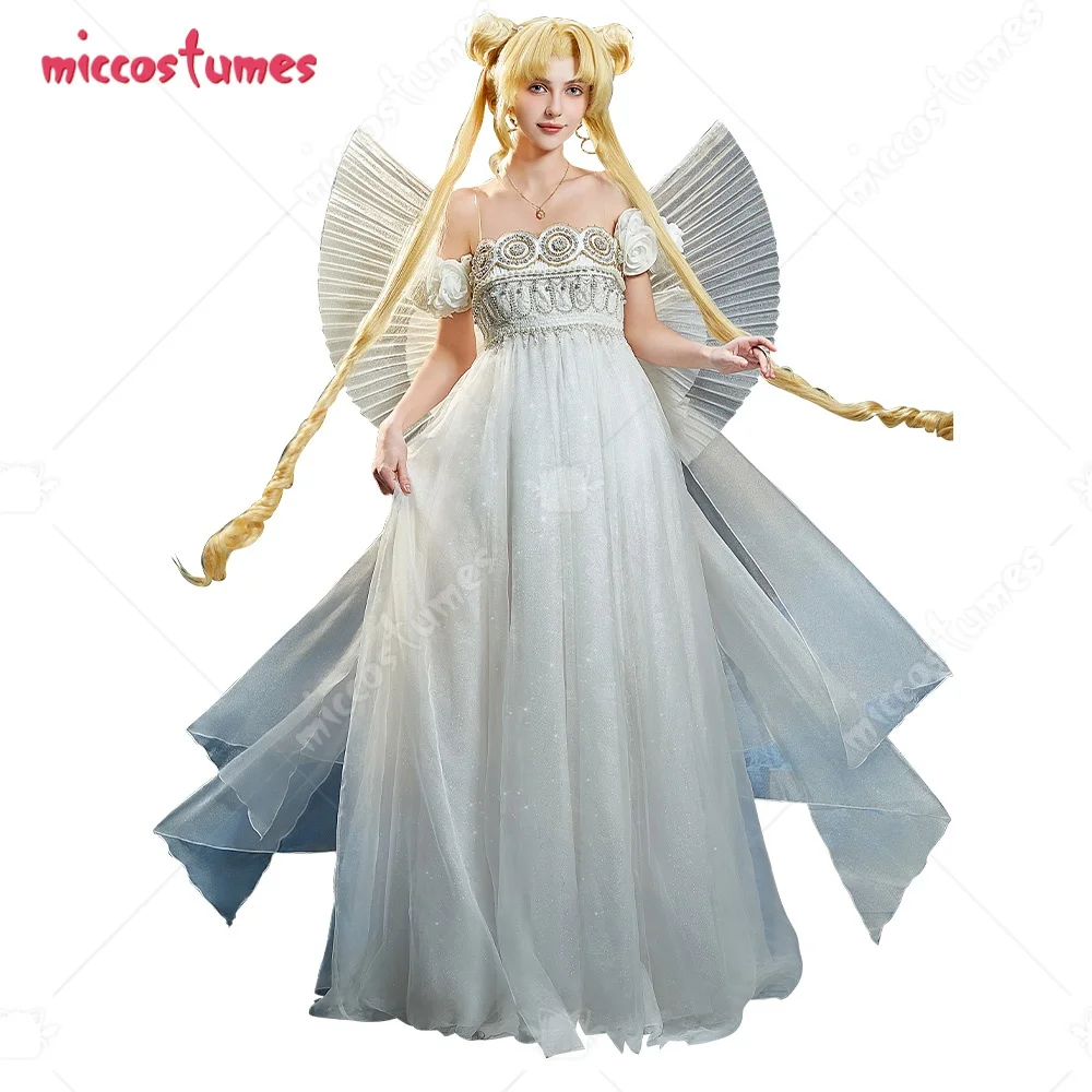 【Versandfertig】Cosplay.fm Premium Version Moon Queen Cosplay-Kostüm Weißes Kleid mit großer Schleife und Halskette