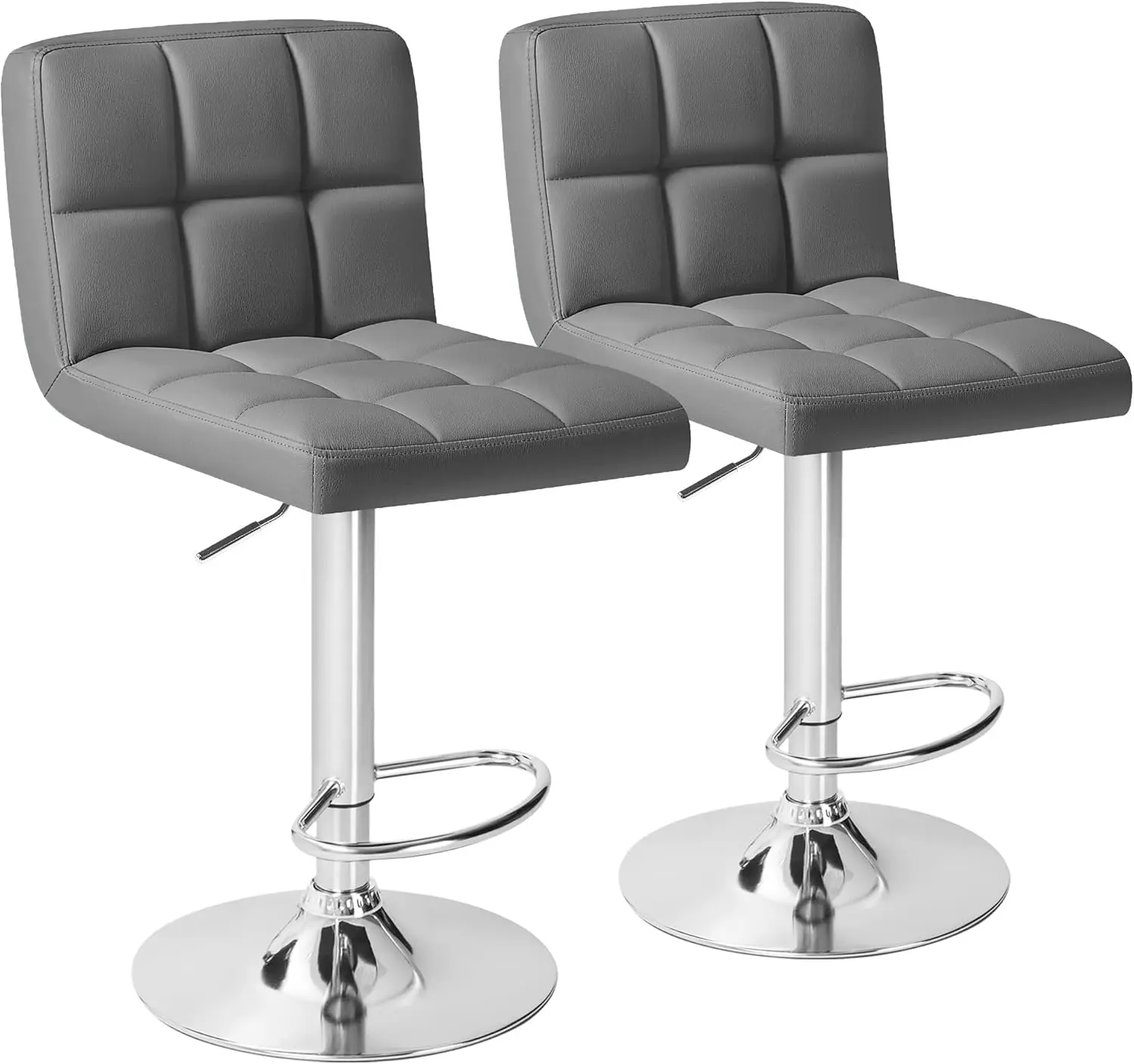 

Bar Stools Set of 2, Adjustable Height Armless Barstools Swivel Faux Leather Upholstered Kitchen Counter Stools with Mide Bac
