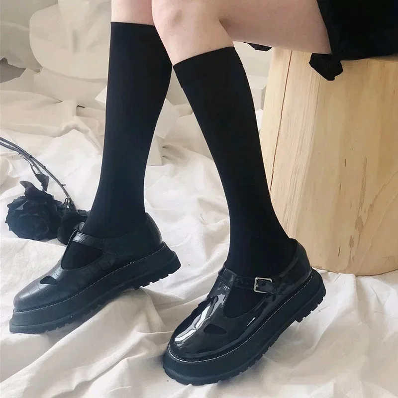 Fashion Woman Socks Cute Black White Velvet Lolita Long Socks Solid Color Knee High Socks Kawaii Cosplay JK Sexy Nylon Stockings