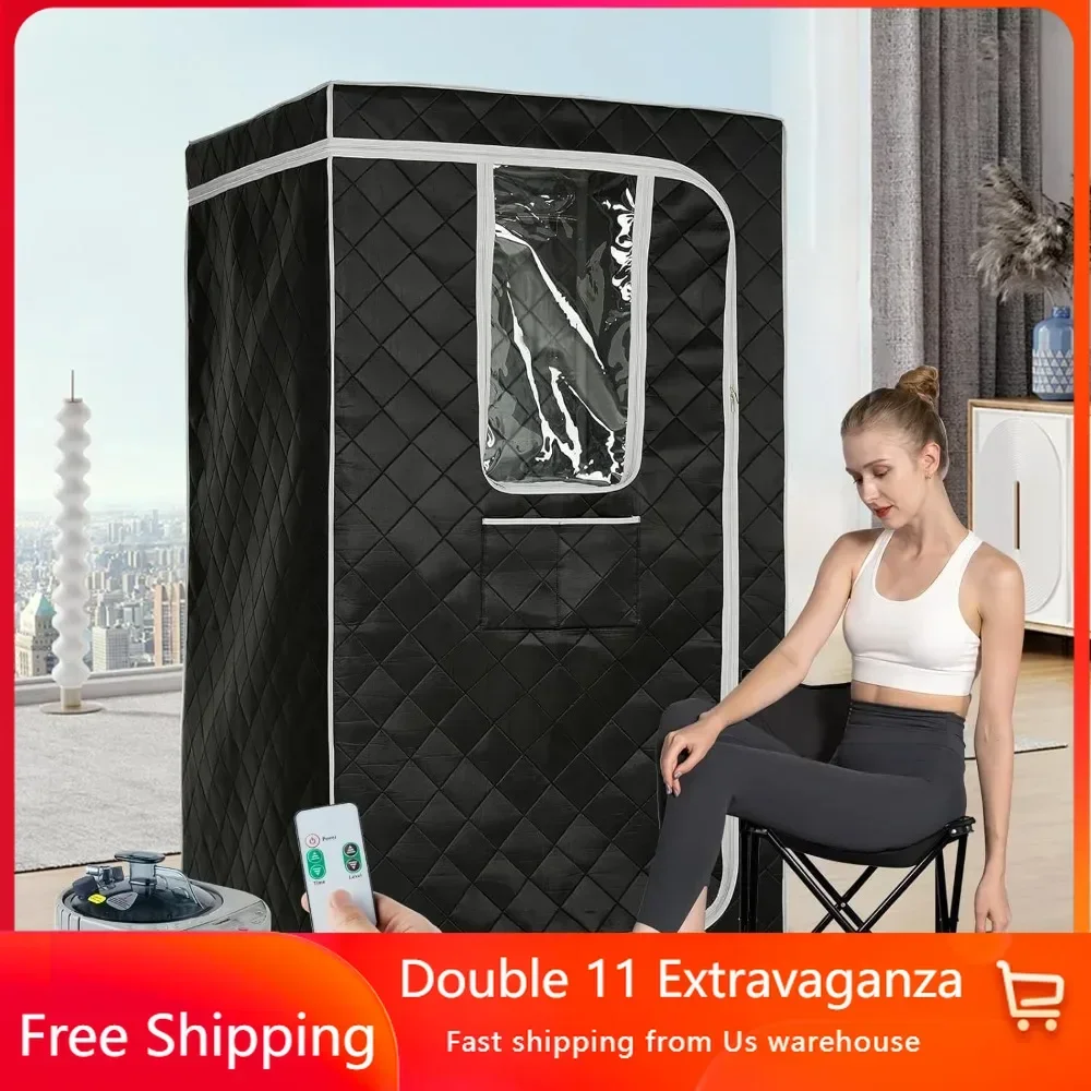 

Steam Sauna Room, 4L Large Steamer, Single Person with Time and Temperature Remote Control 33.9 "L * 33.9" W * 63 "H, Sauna Room