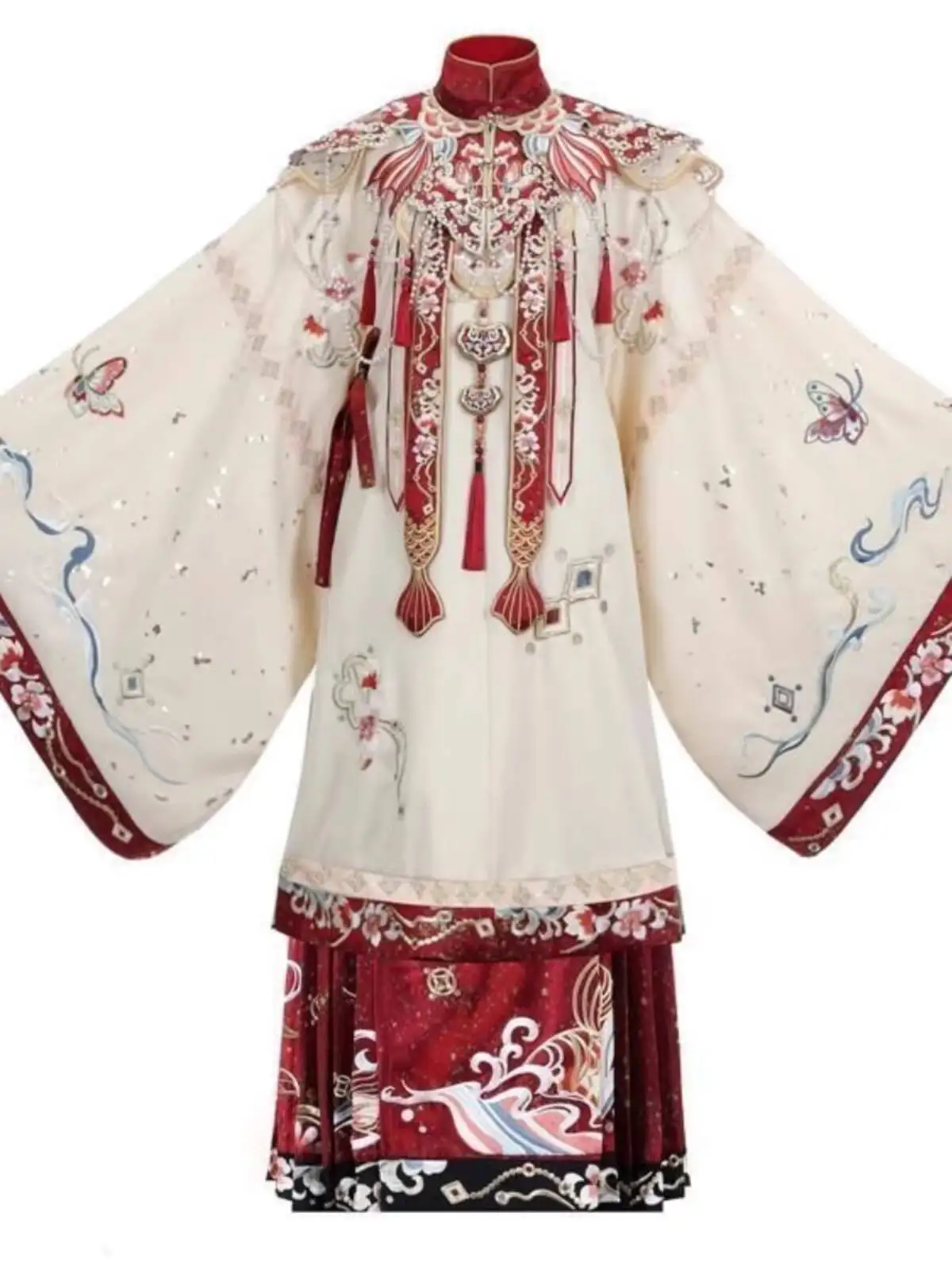 

Кои для девочек, династия Мин, тяжелый ремесленный новогодний воротник-стойка, ма-лицо, осенне-зимний костюм ханьфу, комплект для косплея на Хэллоуин, вышивка